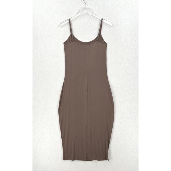 PARADE Perfect Rib Midi Dress Womens M Truffle Brown Spaghetti Strap Scoop Neck - Picture 7 of 16